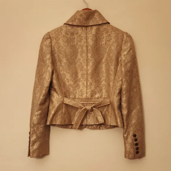 Carlisle gold damask jacquard brocade peplum blazer fit flare skirt suit - Picture 5 of 7